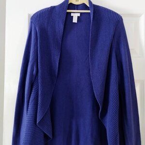 Chico's 3 Blue Heavy Knit Open Front Cardigan Cotton Blend Sz XL